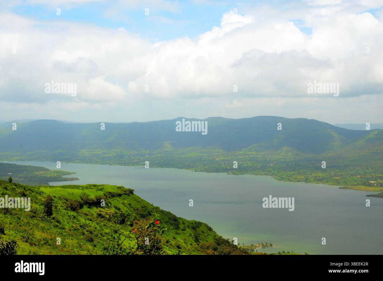 Scenic view of the Sahyadri Mountain Ranges, near Kaas Pathar, a famous ...