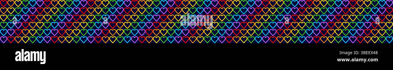 Rainbow Heart Mosaic, diagonal border, seamless vector pattern with ...