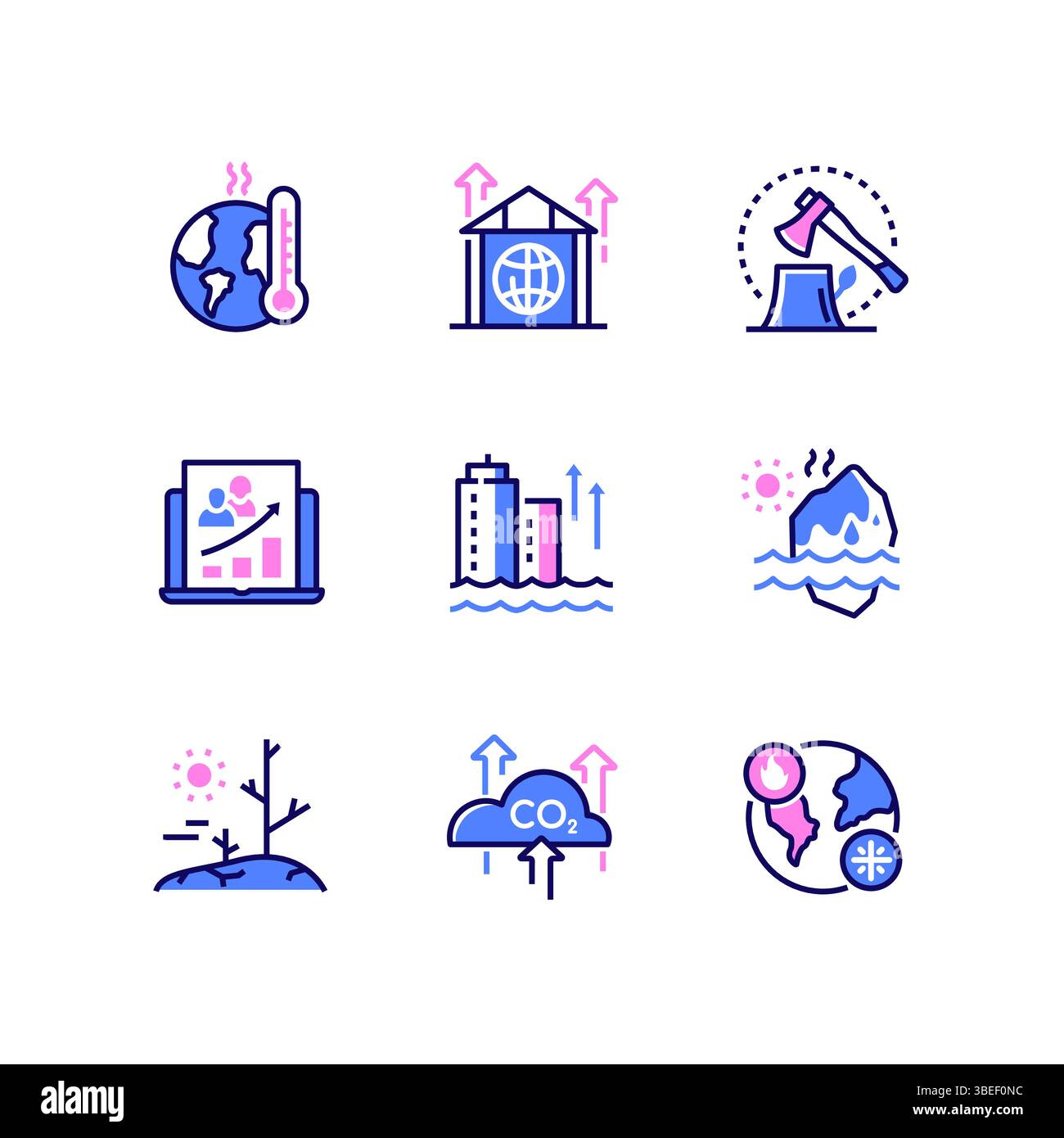 Climate change - modern line design style icons set Stock Vector