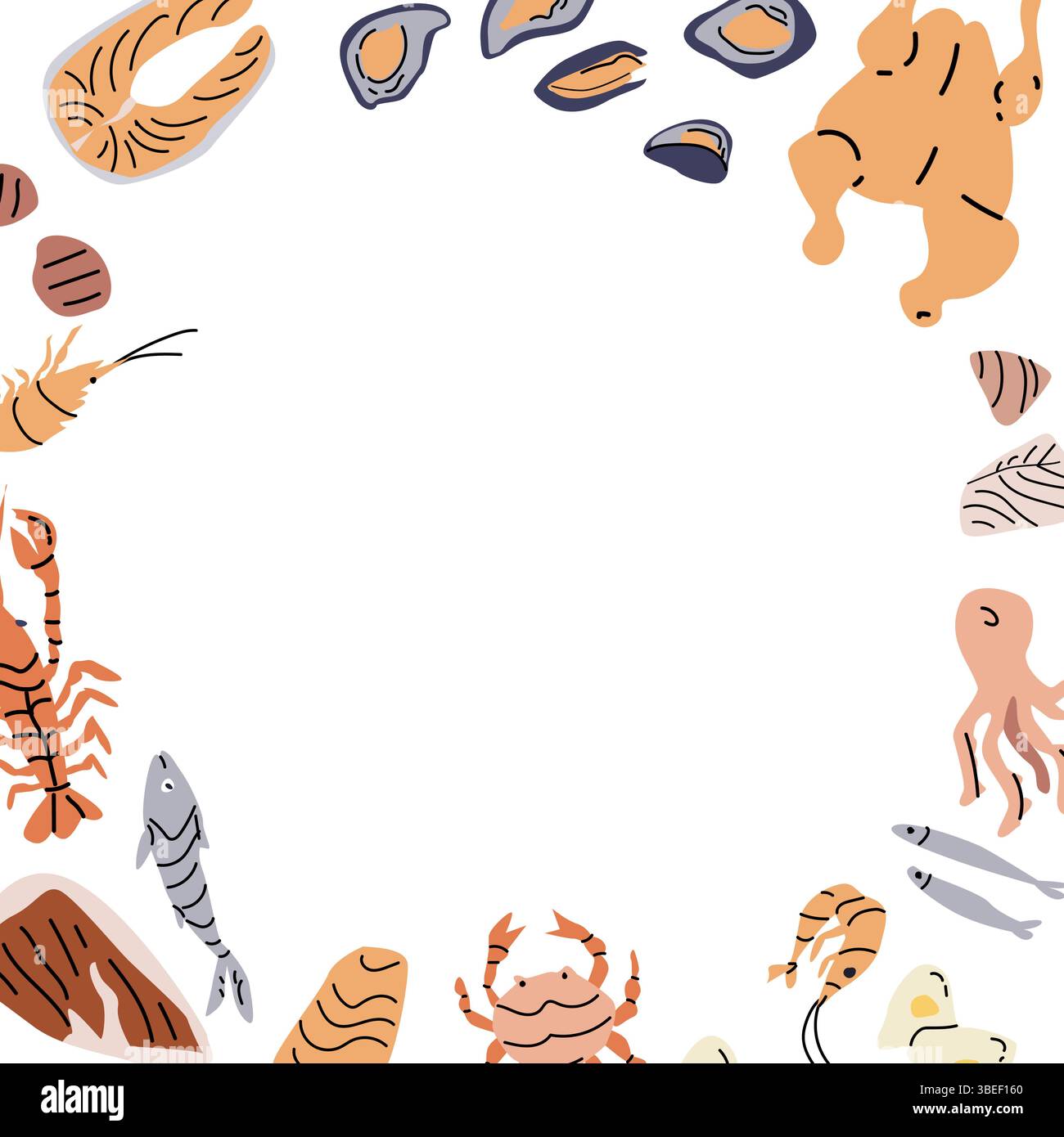 Mediterranean cuisine border design featuring seafood elements for ...