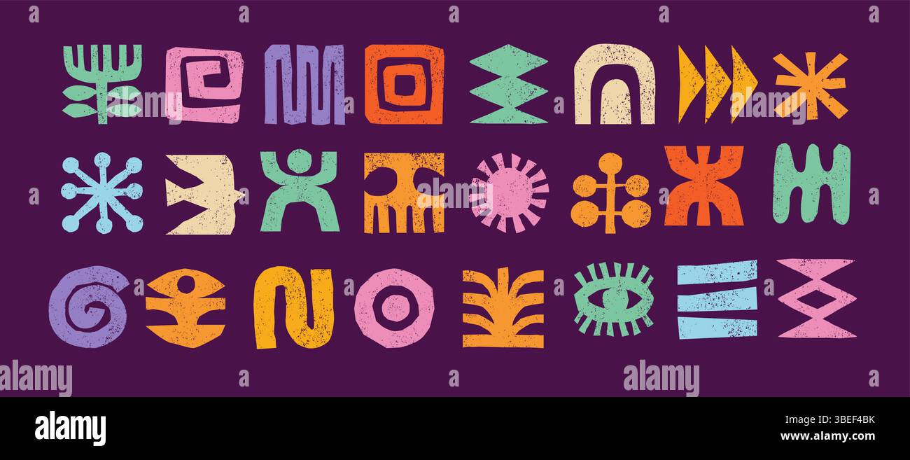 Colorful African tribal symbols set in hand drawn style Stock Vector ...