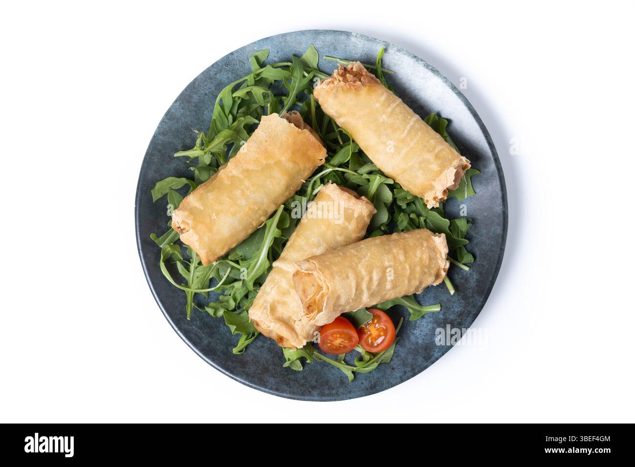 Crispy vegetables spring Rolls isolated on white background Stock Photo