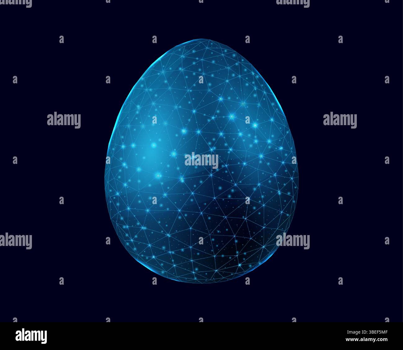 Easter Egg, glowing blue lowpoly wireframe on a dark background. Vector illustration design concept Happy Easter. Stock Vector