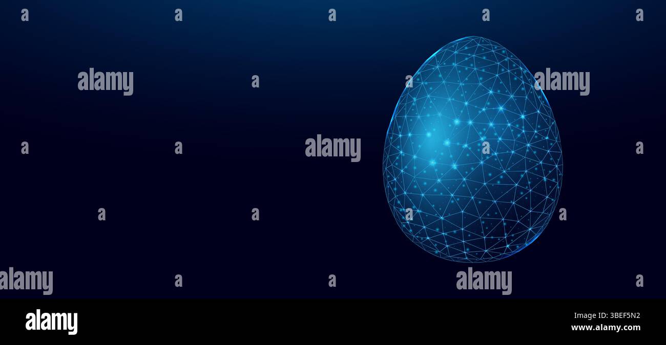 Easter Egg, glowing blue lowpoly wireframe on a dark background. Vector illustration design concept Happy Easter. Stock Vector