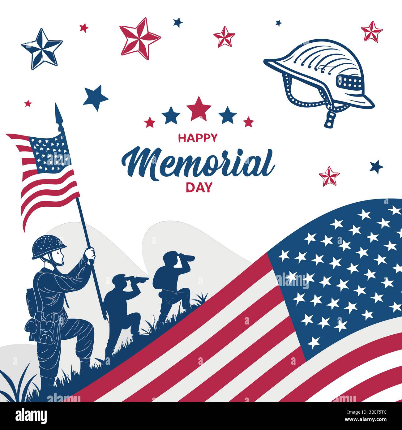Happy Memorial Day Vector Illustration – Patriotic American Flag ...