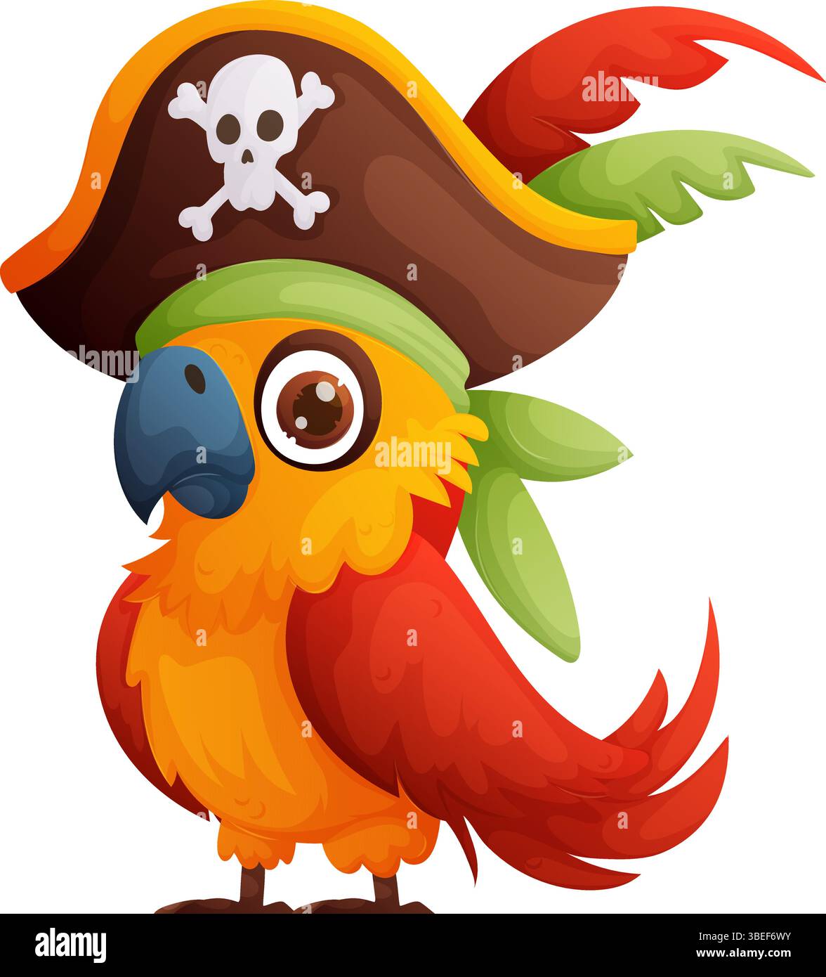 Cartoon Parrot Pirate with Hat and Bandana, Isolated Vector ...