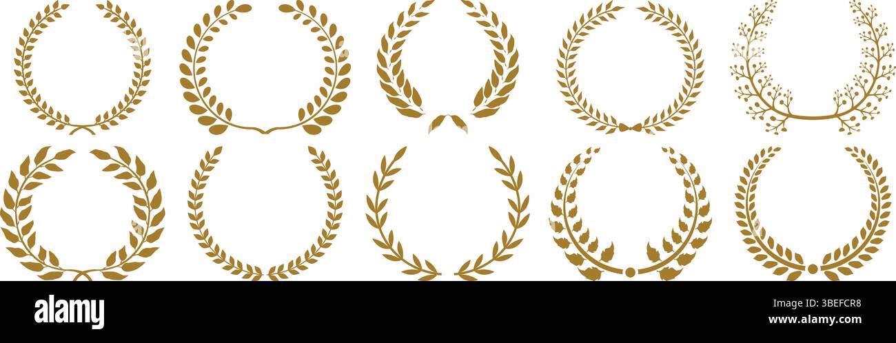 Golden Laurel Wreath Vector Set: Elegant Victory and Achievement ...