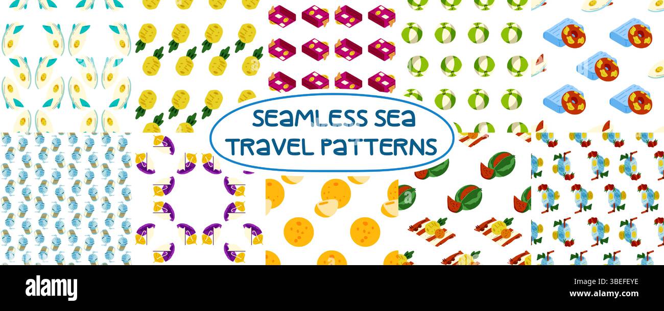 Summer Seamless Sea Pattern Pack Stock Vector