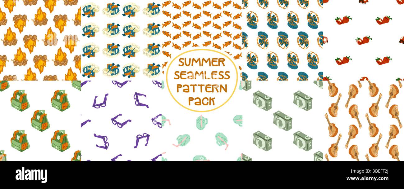 Camping Summer Seamless Pattern Pack Stock Vector