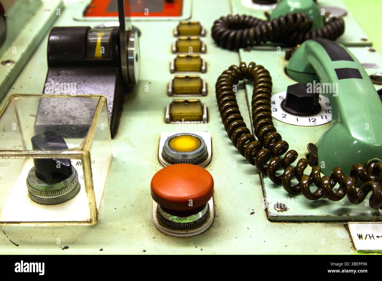 Dashboard in the engine room on the ship. Stock Photo