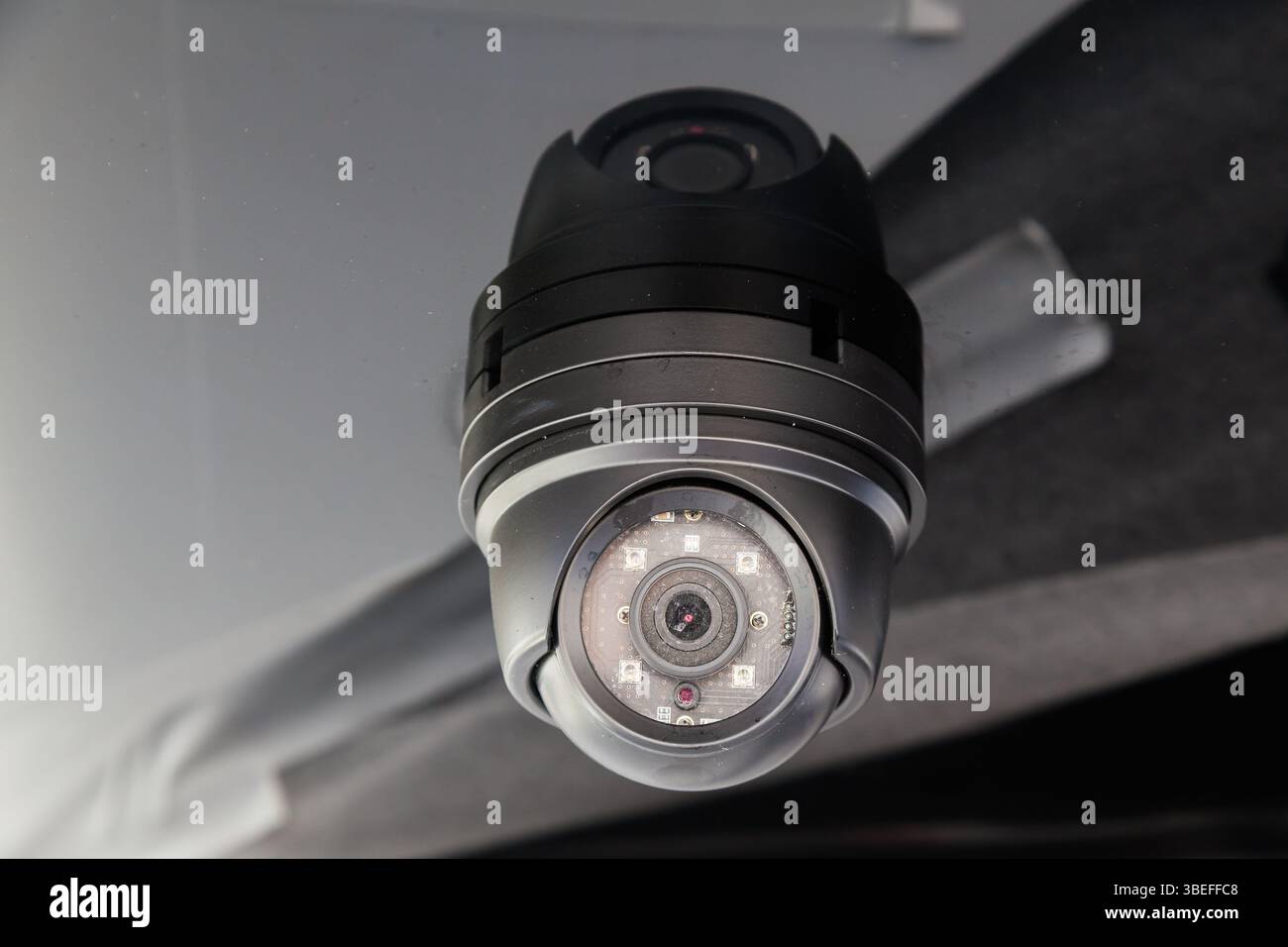 Security camera on the hull of an expensive motor yacht. Stock Photo