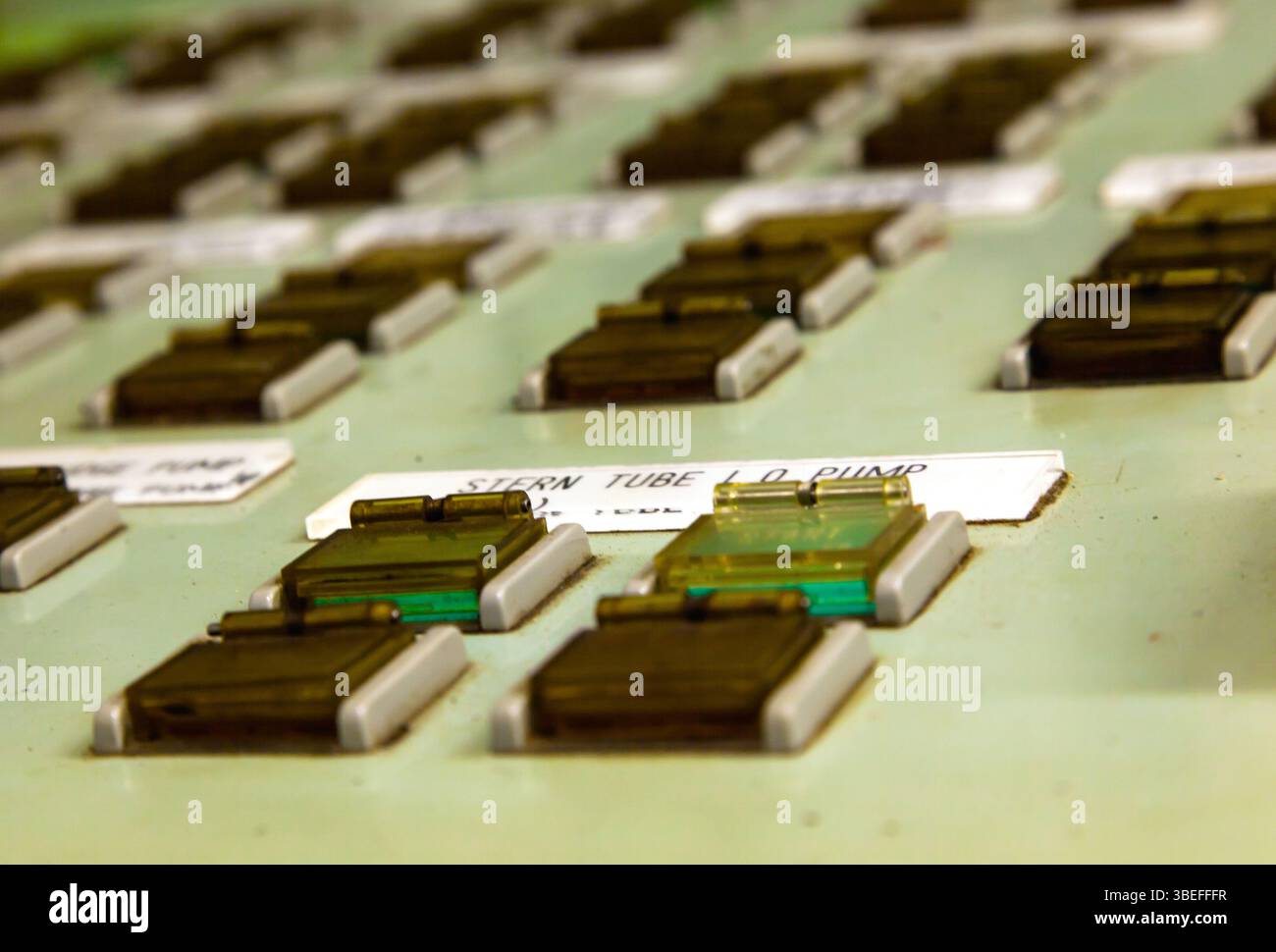 Dashboard in the engine room on the ship. Stock Photo
