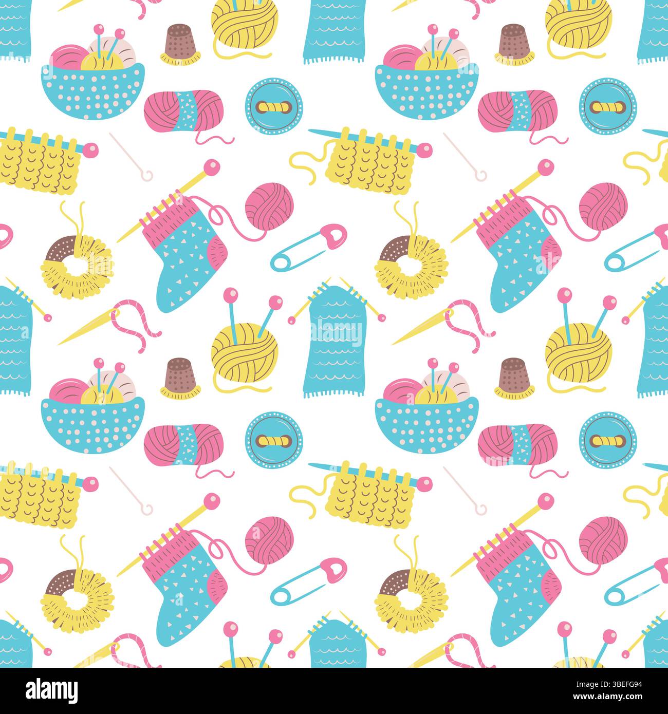 Hobby accessories knitting vector seamless pattern. Stock Vector