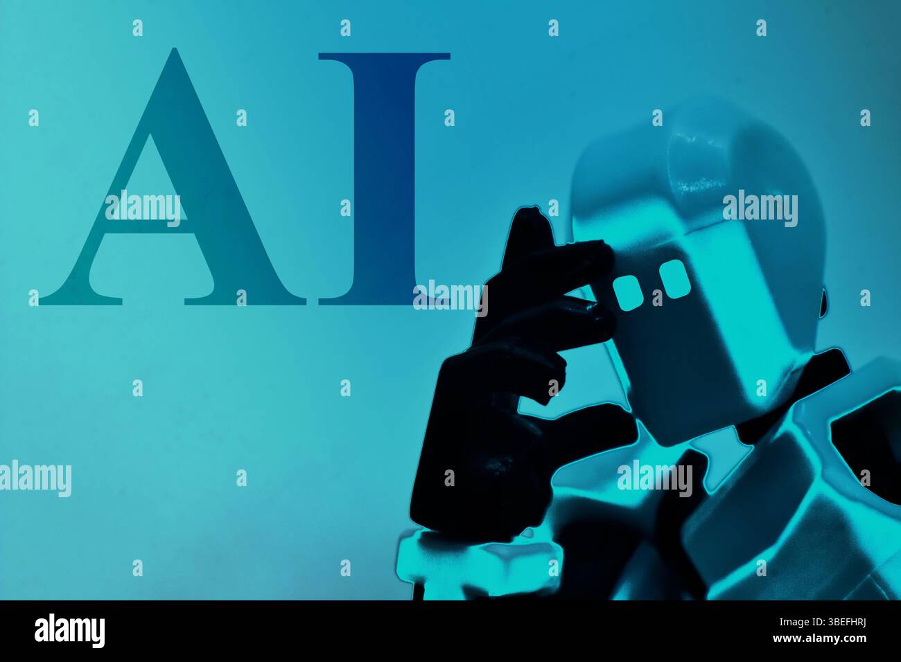Robot thinking with message AI , concept of artificial intelligence. Stock Photo