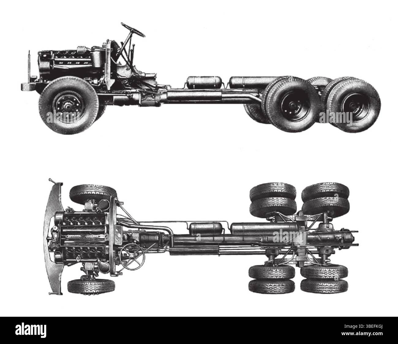 A drawing of the chassis of the Tatra 111, produced starting in 1942 ...
