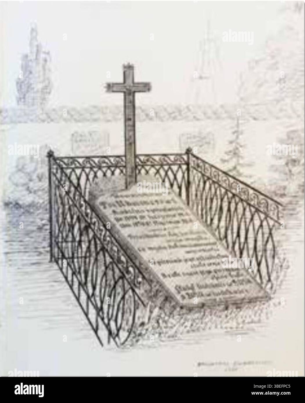 This 1925 drawing by Wadysaw Zahorski (also known as Vladislovas Zahorskis) depicts the tombstone of Wawrzyniec Puttkamer (Laurynas Puttkameris, died 1850). The piece captures the intricate design of the tombstone, reflecting Zahorski's detailed approach to memorial art. Stock Photo