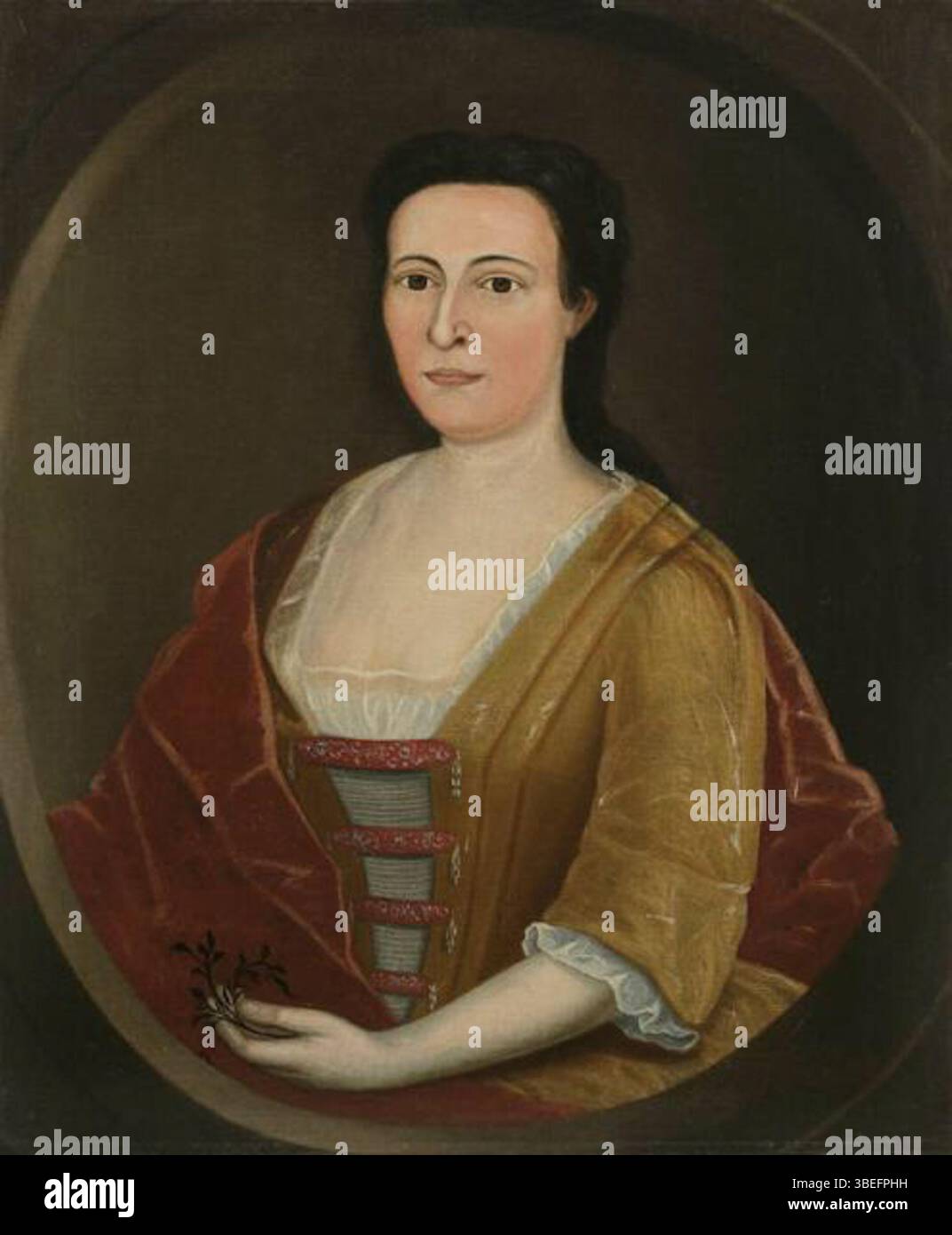This painting of Mrs. Moses Gambault, created by Anne Francoise Pintard (1695–1746), reflects 18th-century portraiture. Pintard was known for her work in France during the early 1700s, focusing on the aristocracy. Stock Photo