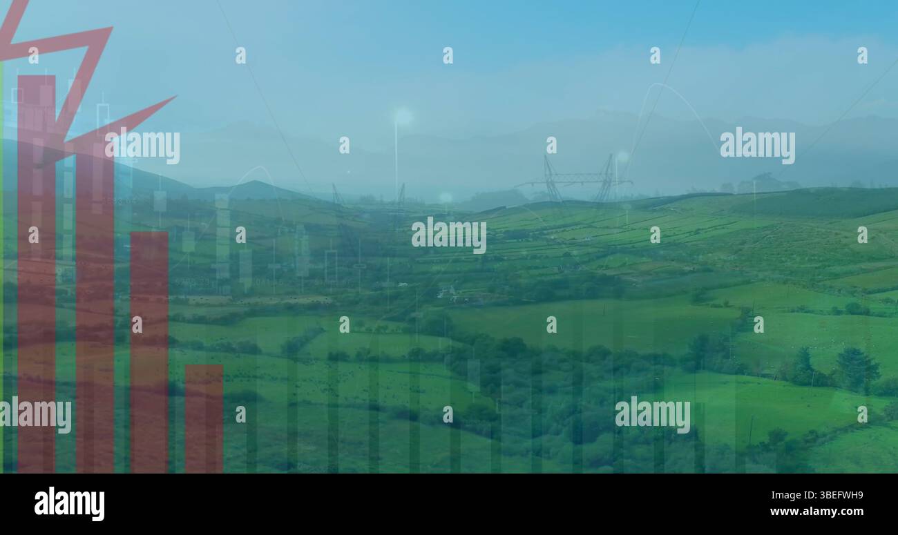 Image of data processing over landscape Stock Photo