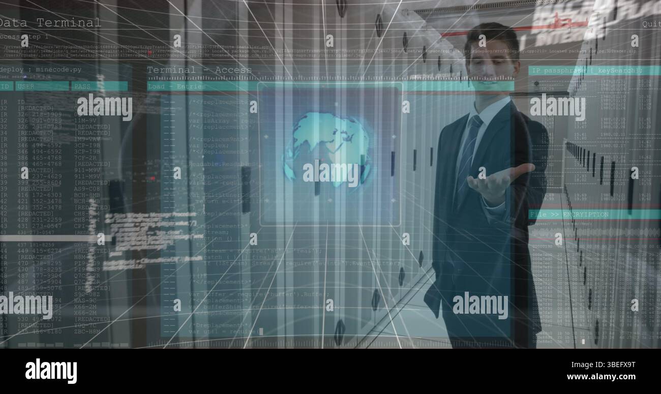Image of network of connections and binary coding and data processing over purple background Stock Photo
