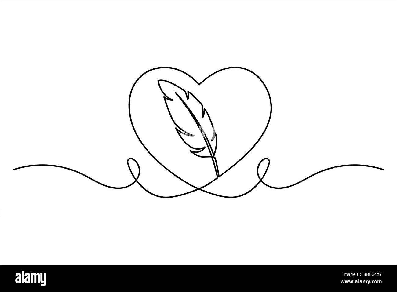 Continuous one line art drawing of Bird feather outline vector ...