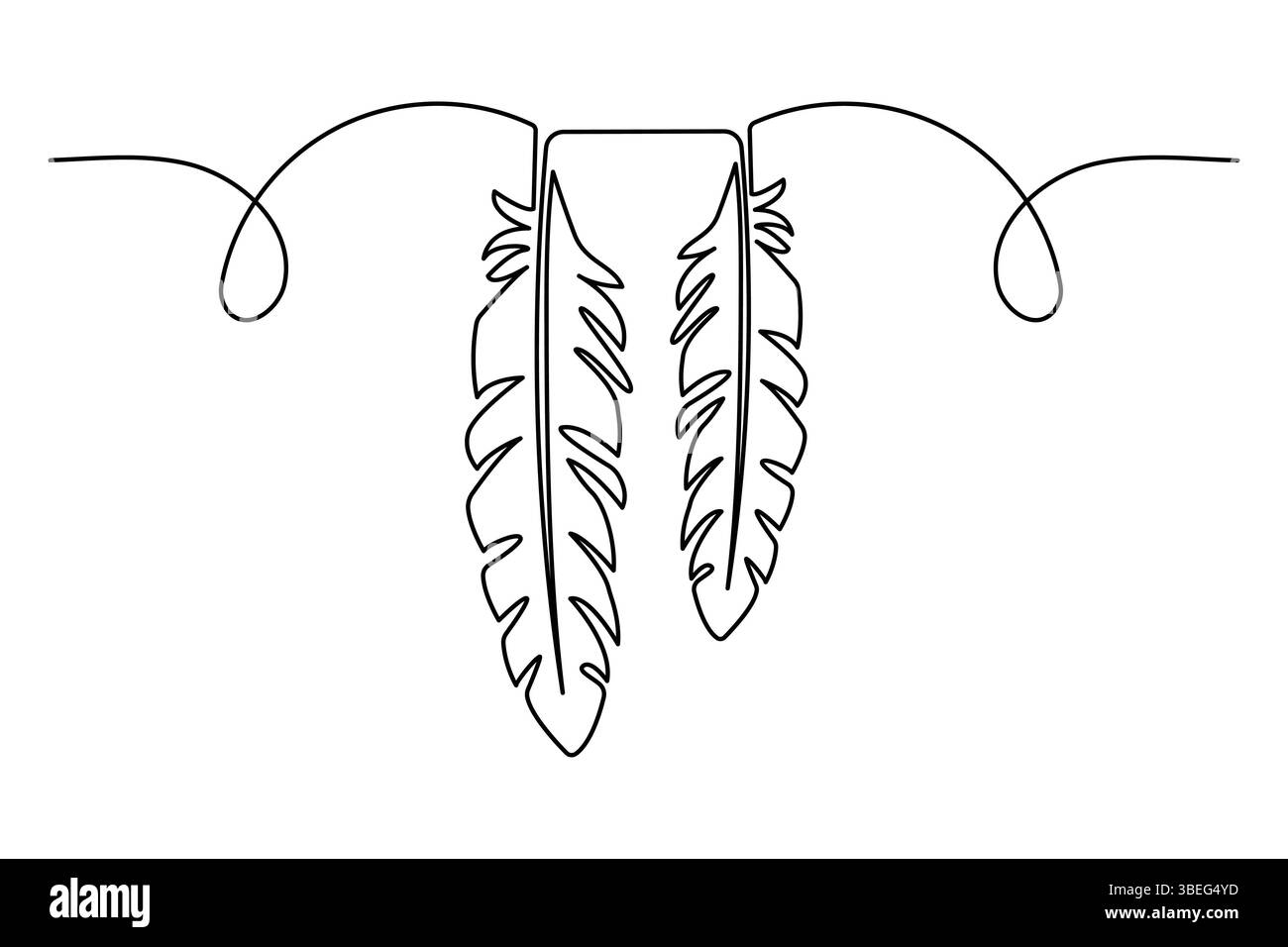 Continuous one line art drawing of Bird feather outline vector ...