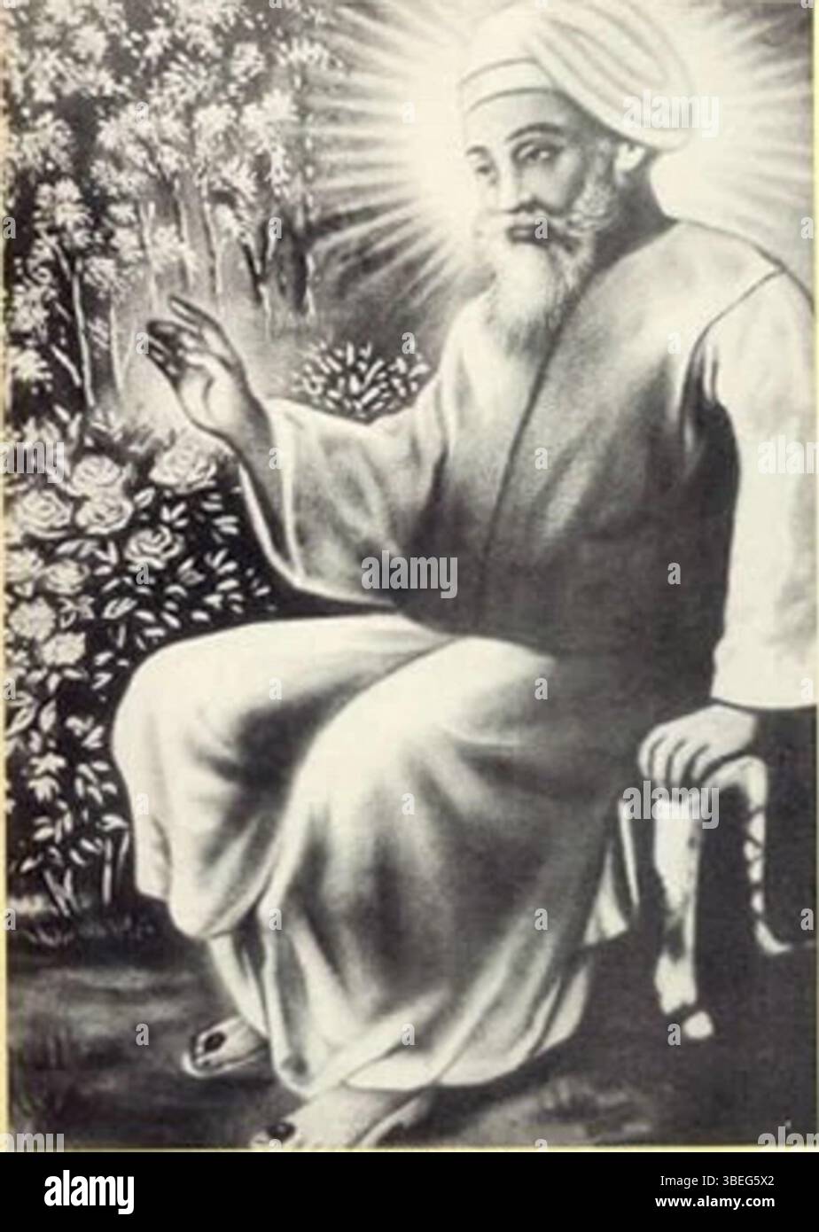 Attributed to Kamal-ud-din Behzad, this artwork depicts Guru Nanak in ...