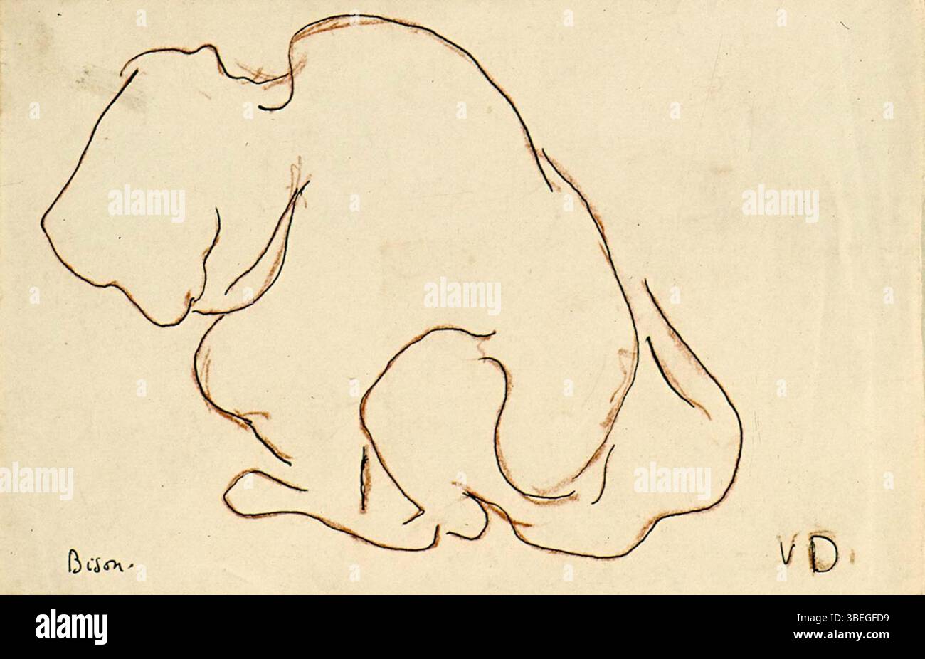 This 1913 drawing by Theo van Doesburg, titled *Bison*, is a minimalist ...