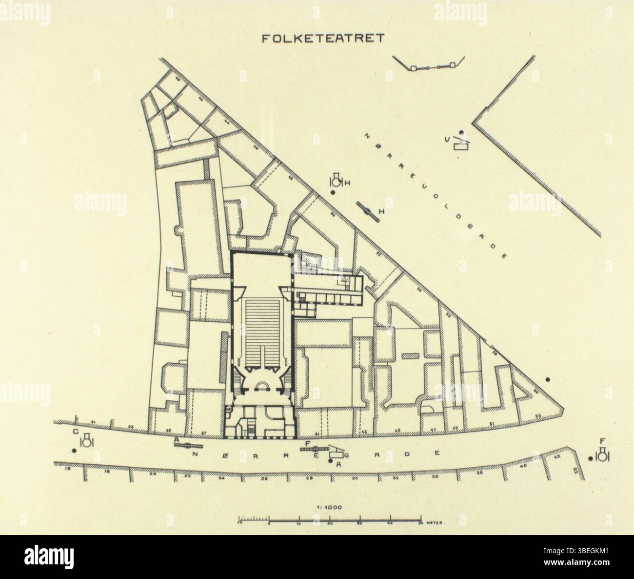 Map of the Folketeatret located on Nørregade, Copenhagen. The document ...