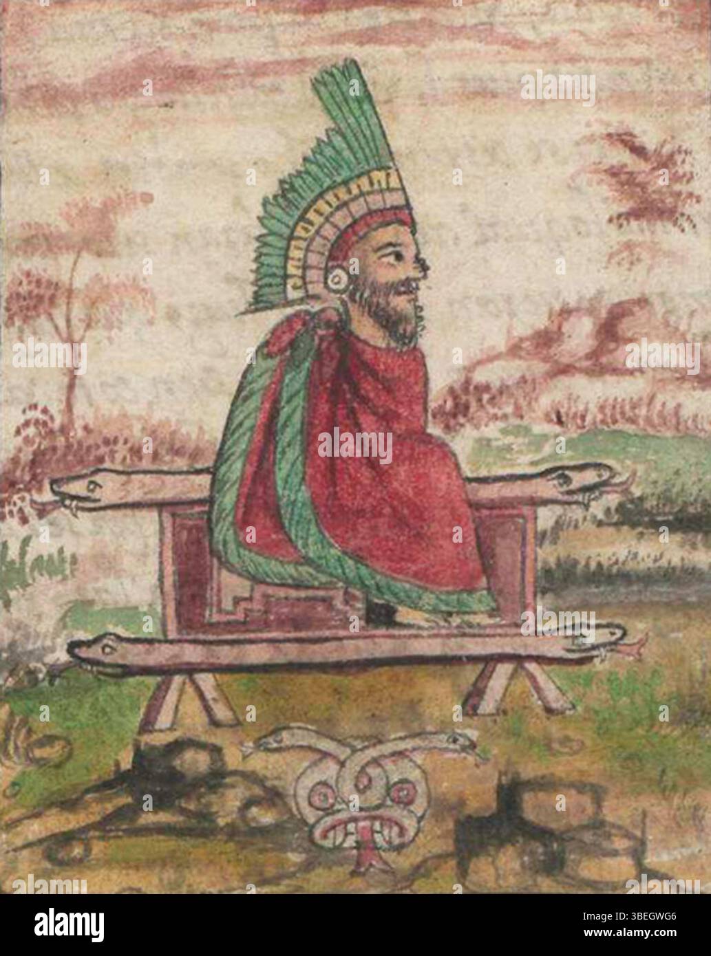 Diego Durán's depiction of Quetzalcoatl on his raft of serpents is ...