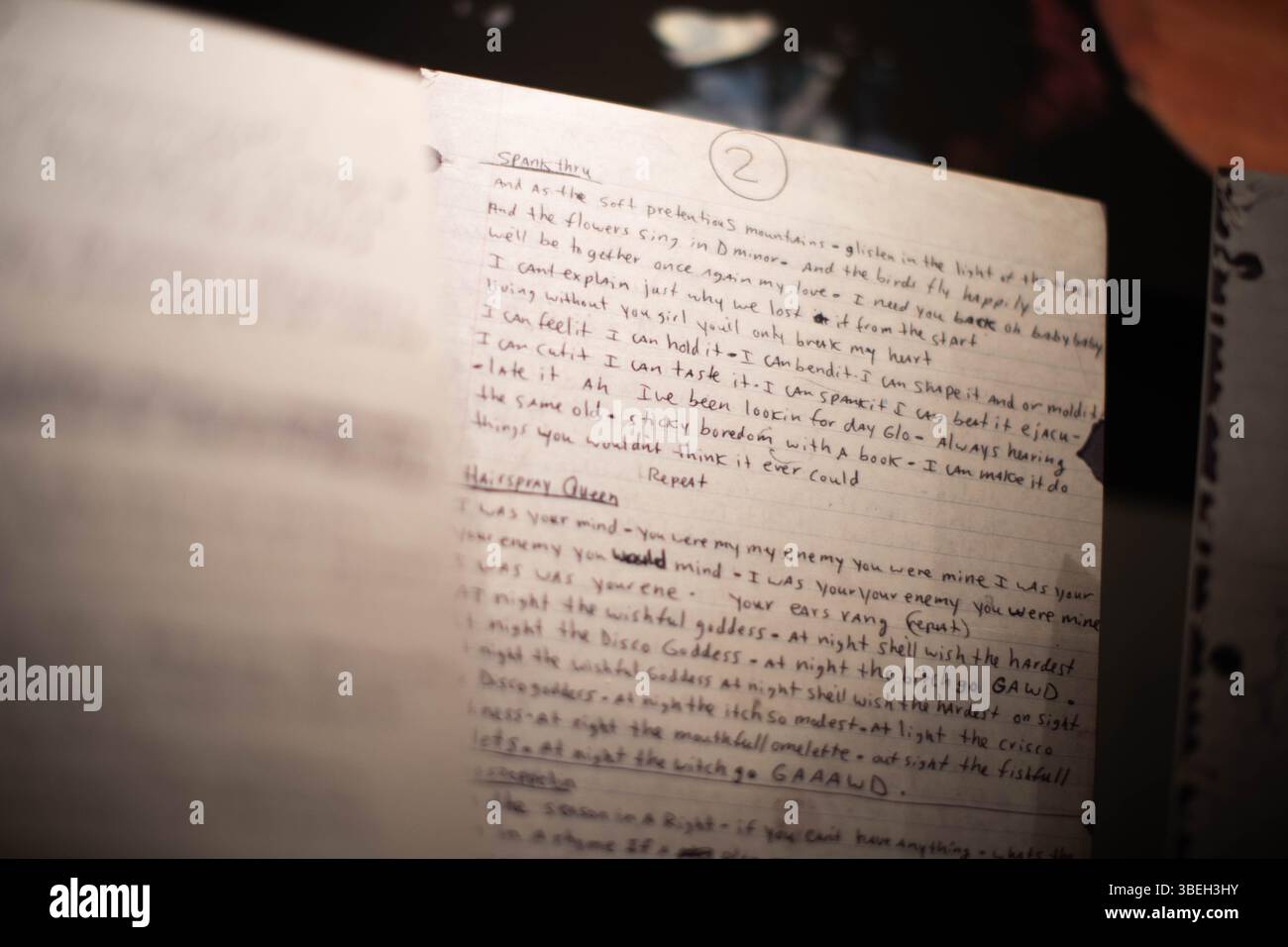 Lyrics written on paper on display at the Kurt Cobain Unplugged ...