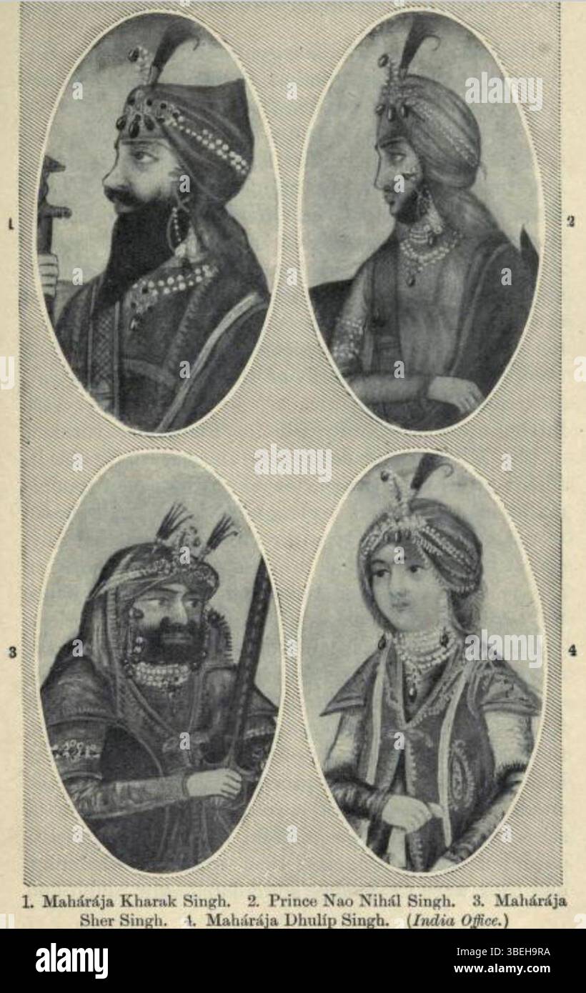 This collection of portraits depicts Maharajas Kharak Singh, Nau Nihal ...
