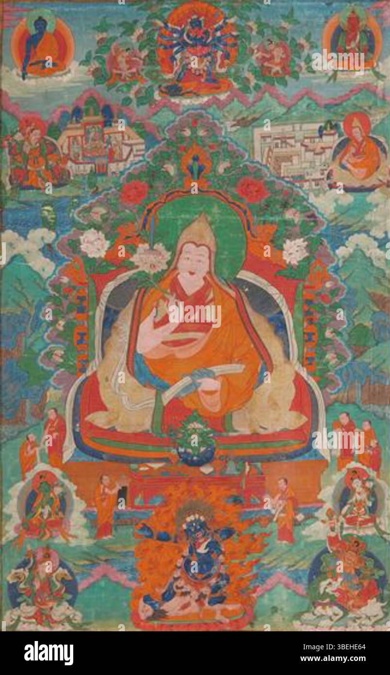 A 18th-century thangka painting depicting the 7th Dalai Lama, Kelzang ...