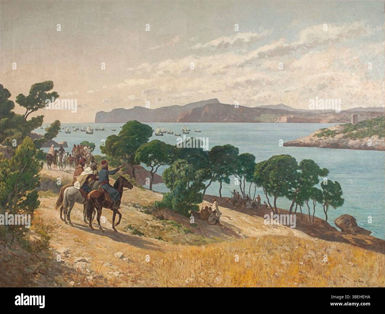 Antoni Ribas' 1890 painting El Desembarcament a Santa Ponça depicts the ...