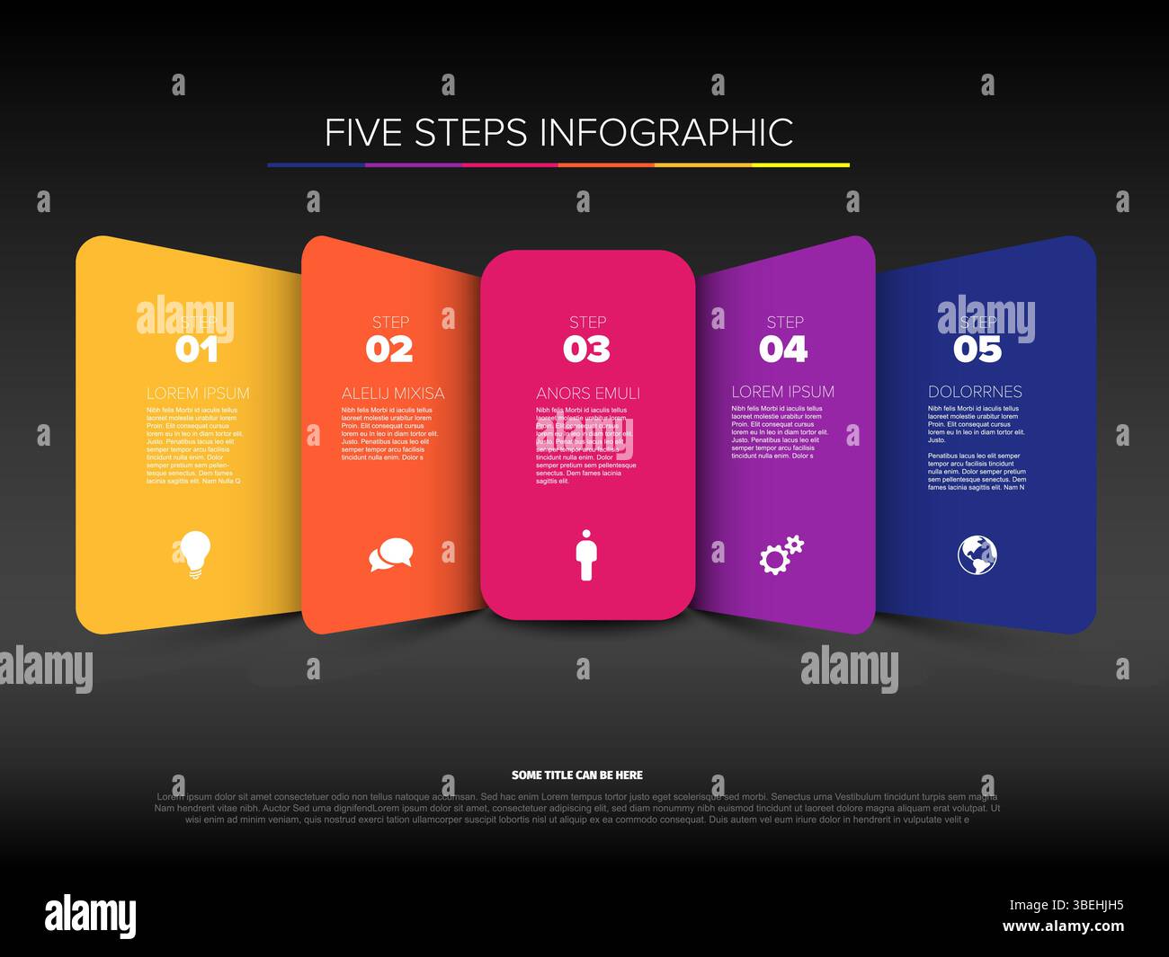 A modern five steps infographic template displays five colorful options ...