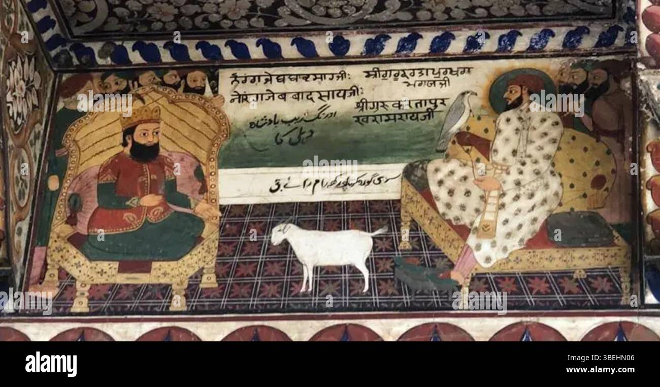 This artwork depicts the meeting between Ram Rai and Mughal Emperor ...
