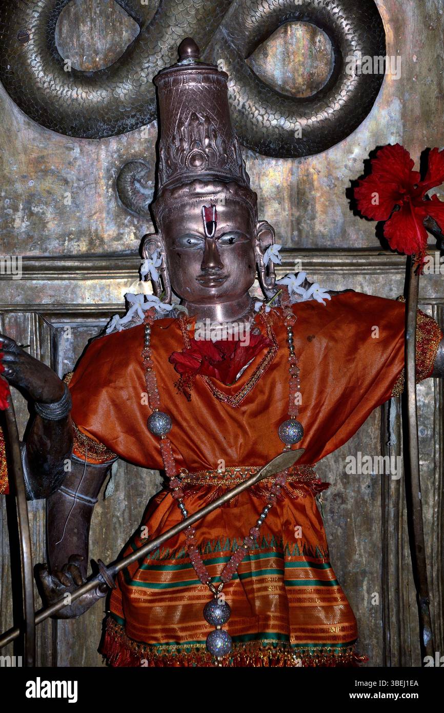 Decorative idols in the Shri Ram Mandir, near Dakshin Kashi Shiv Mandir, Mahuli Sangam, Satara, Maharashtra, India Stock Photo