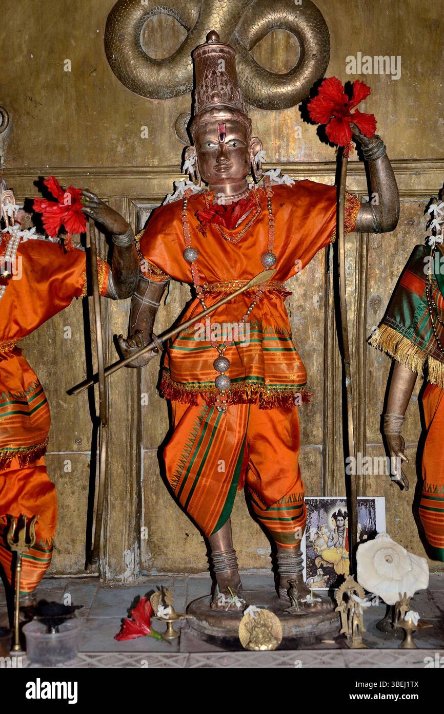 Decorative idols in the Shri Ram Mandir, near Dakshin Kashi Shiv Mandir, Mahuli Sangam, Satara, Maharashtra, India Stock Photo