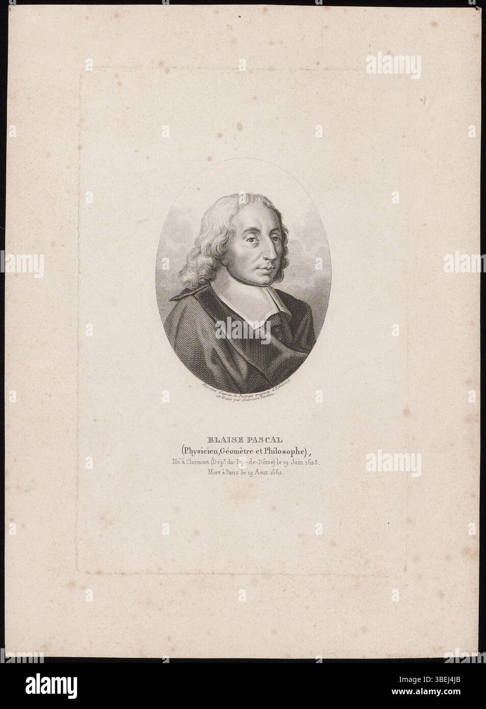 This 19th-century portrait of Blaise Pascal, a physicist, geometer, and ...