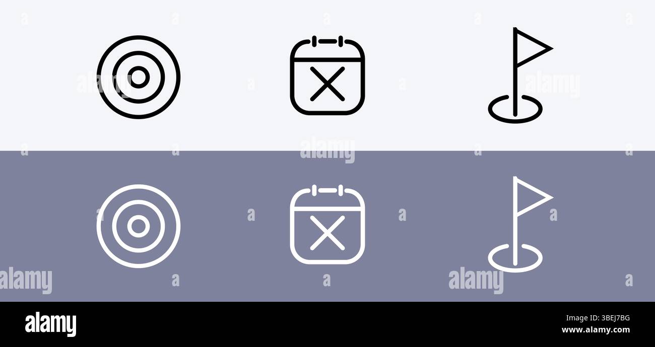 Basic icon pack - target, calendar and goal icon. Stock Vector