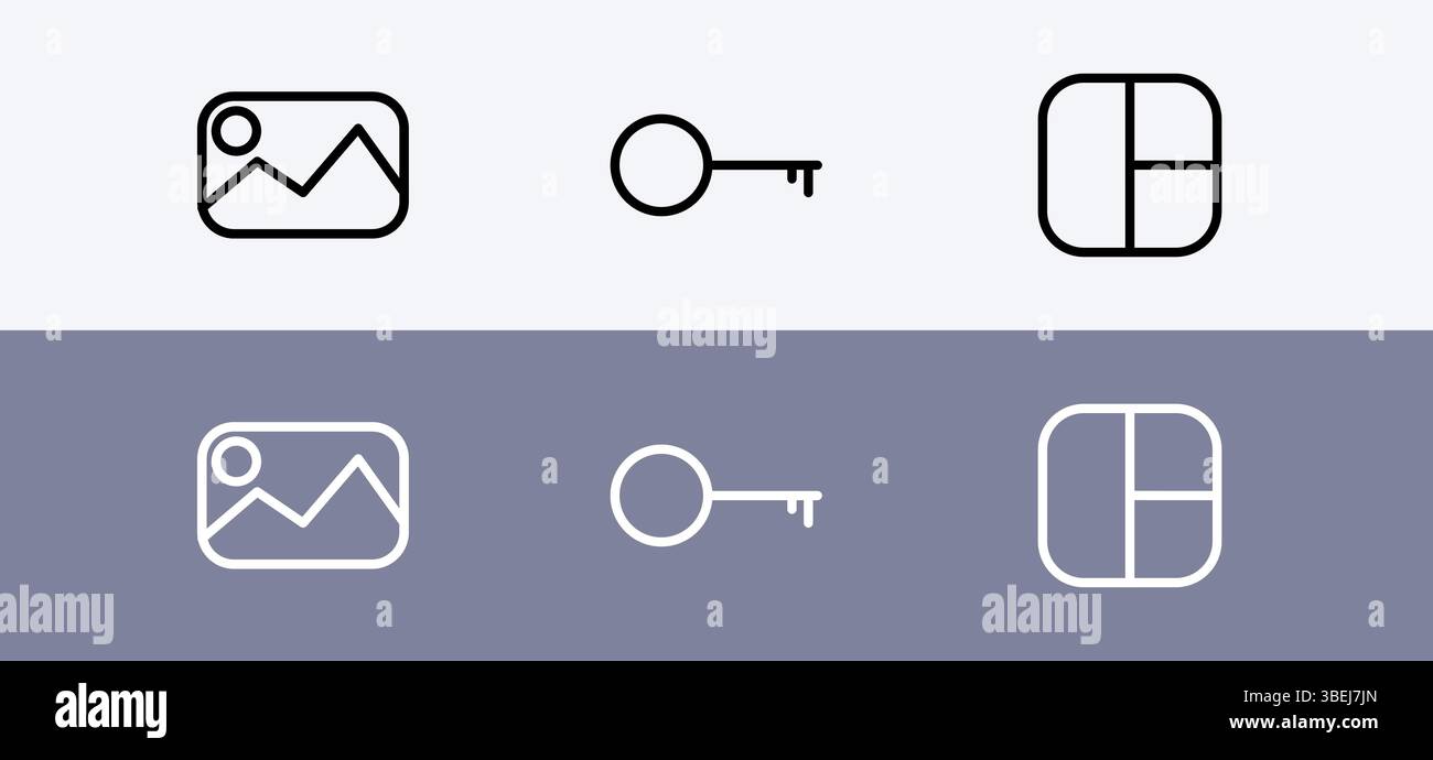Basic icon pack - gallery, key and layout icon. Stock Vector