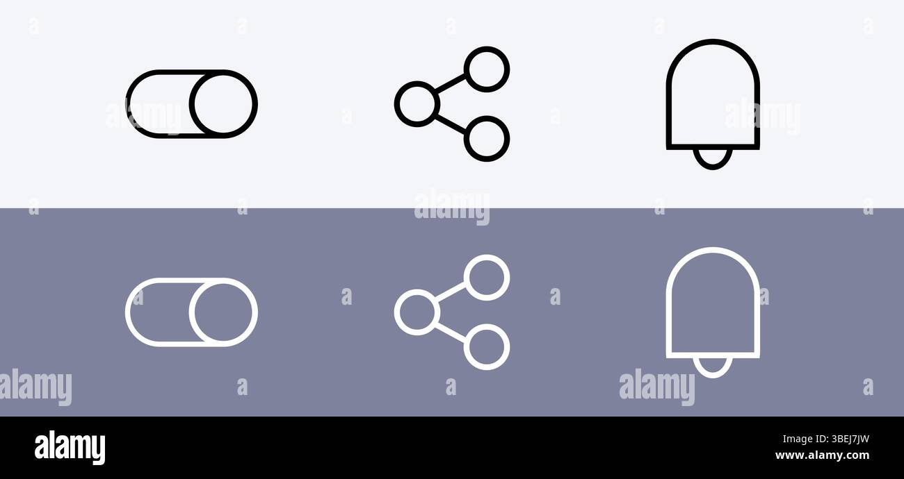 Basic icon pack - slider, share and notification icon. Stock Vector