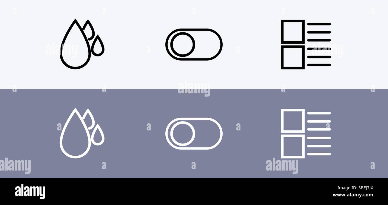 Basic icon pack - water drops, slider and layout icon. Stock Vector