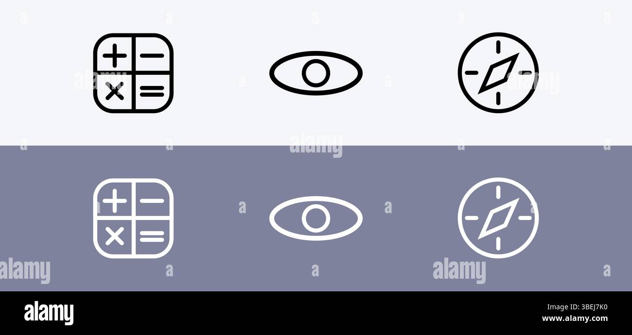 Basic icon pack - calculator, visibility and navigation icon Stock ...