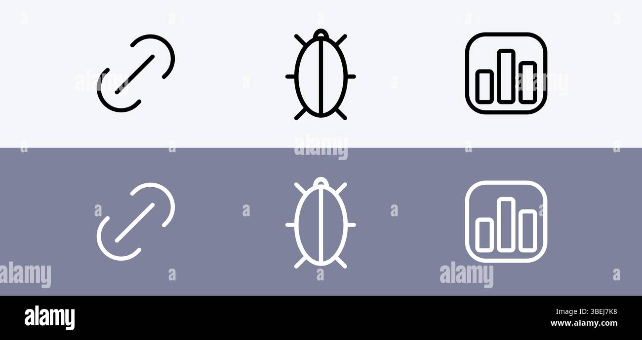 Basic icon pack - link, bug and dashboard icon. Stock Vector