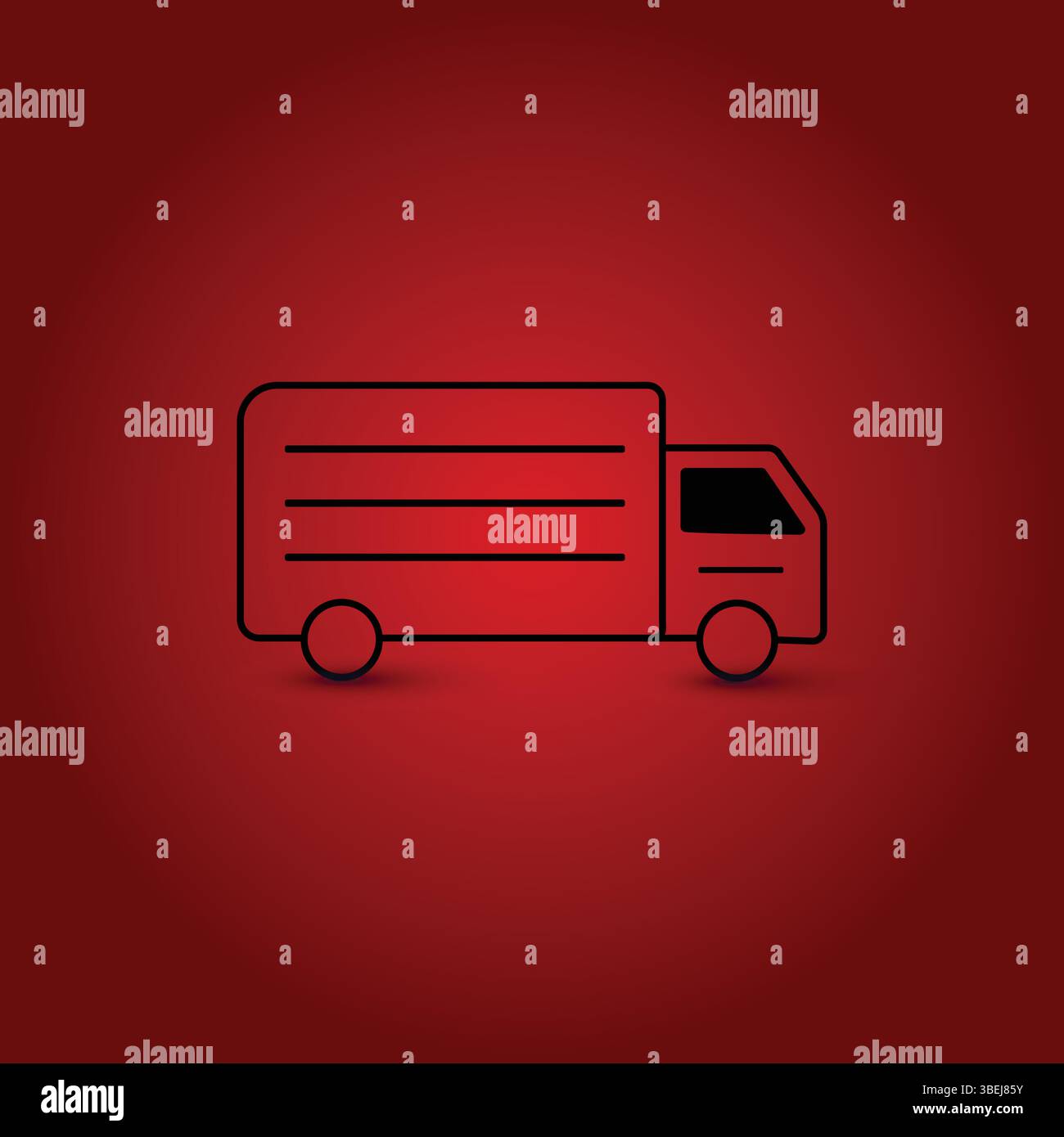 Minimalist Delivery Truck Icon on Deep Red Gradient Background Illustration Stock Vector