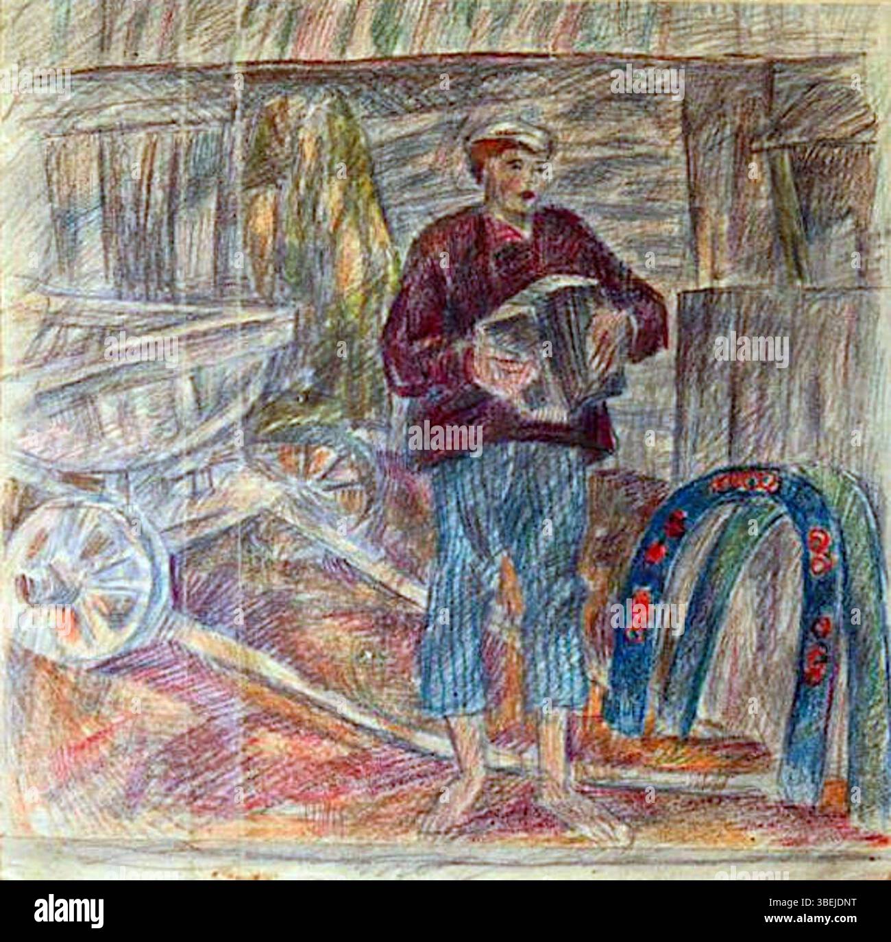'Accordionist' by Alexander Shevchenko, created in 1910, portrays a musician playing the accordion. The artwork showcases Shevchenko's ability to capture everyday life and the rhythm of music through expressive brushwork. Stock Photo
