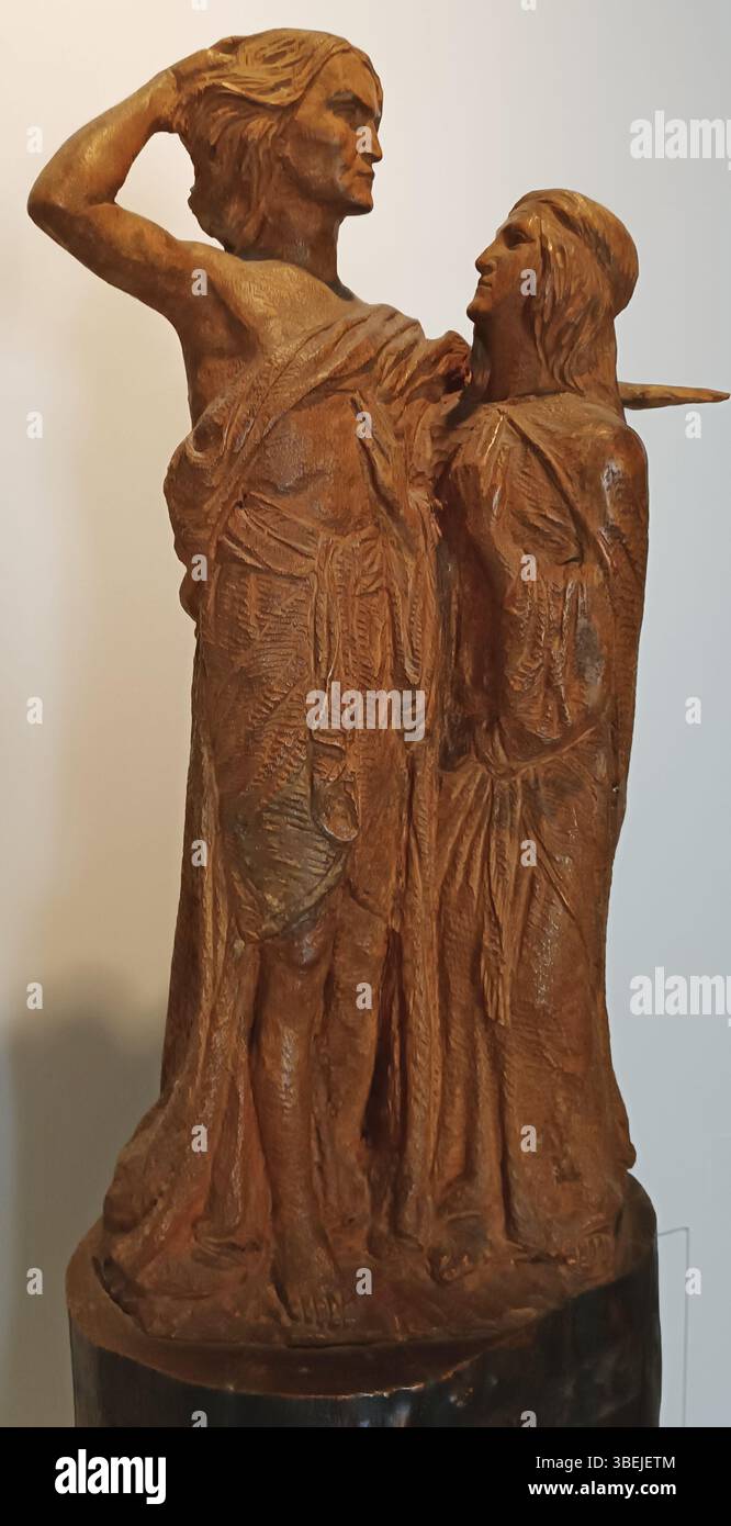 'Duchovní Setkání' (Spiritual Encounter) by F. Bílek, created in 1925, is a significant work housed in the Gallery of Fine Arts in Cheb. The piece depicts an intimate, spiritual connection among the figures, with a focus on emotion and subtle light contrasts. It embodies the artist’s exploration of spiritual themes in modern art. Stock Photo