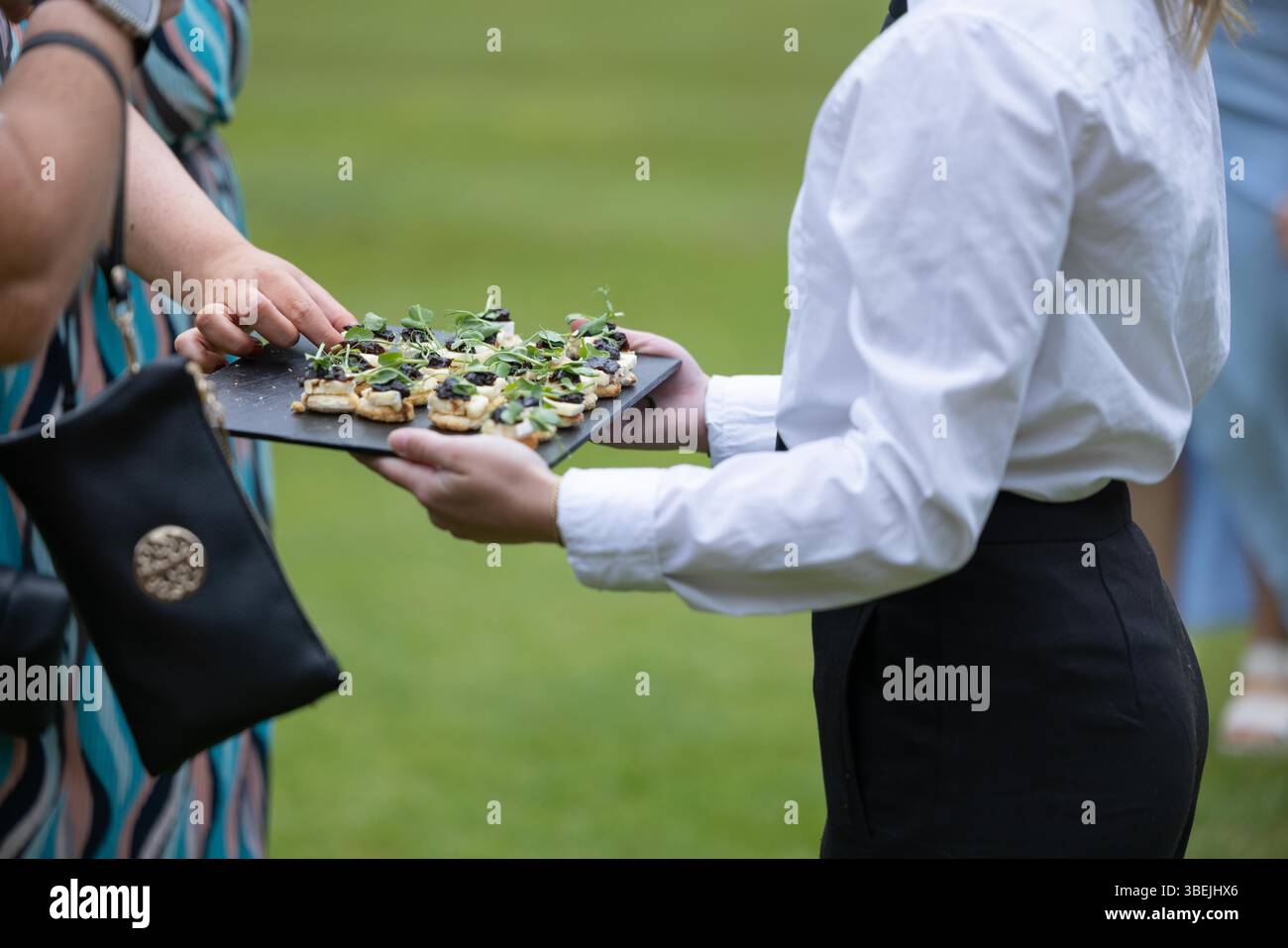 canapés being served outdoors at wedding Stock Photo
