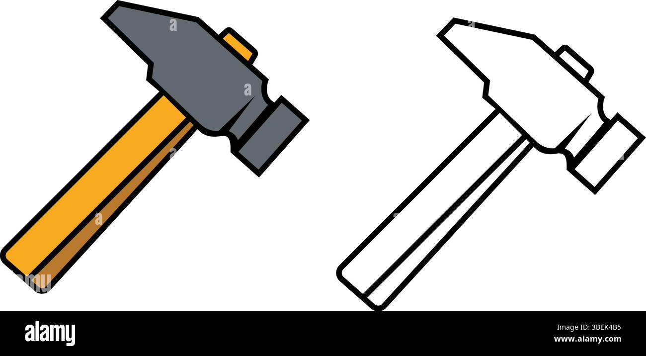 Hammer Icon Colored and Outline Versions and Vector Stock Vector