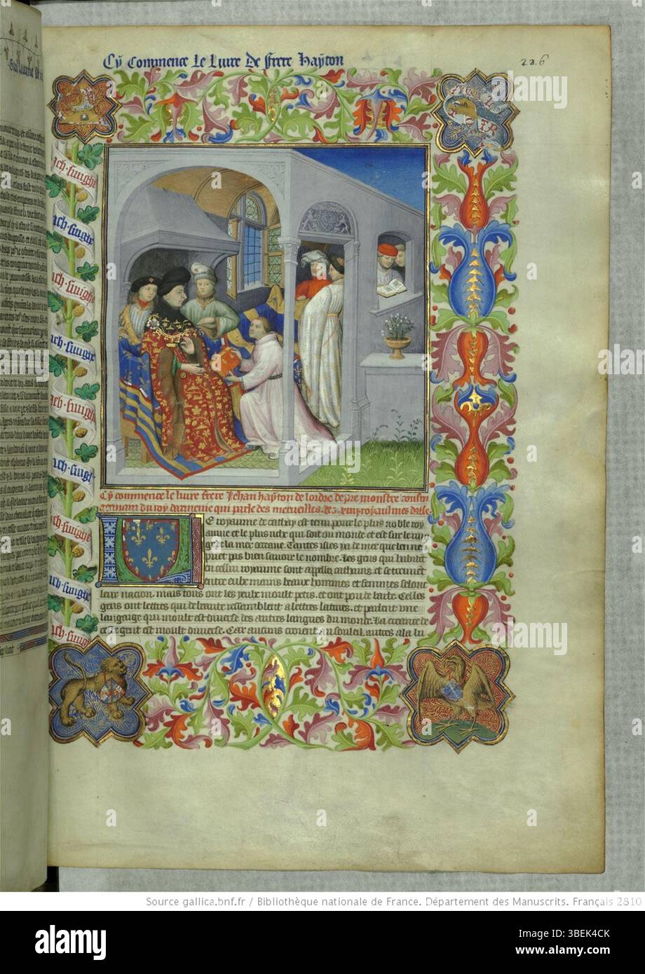 Digitized image of Folio 226r from manuscript Fr2810, archived by the Bibliothèque nationale de France, displaying historic script or artwork. Stock Photo